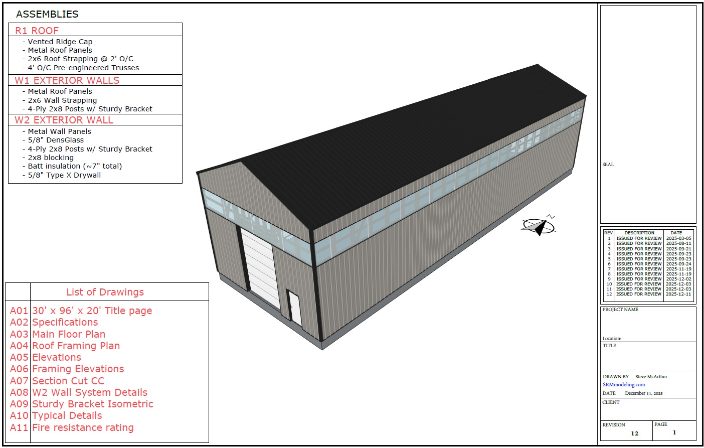 Permit drawing set — title and assemblies